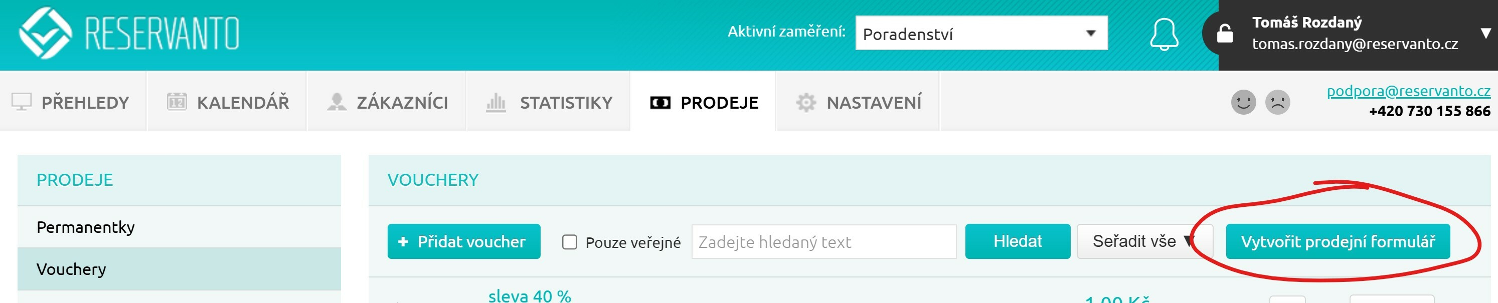 Tlačítko Vytvořit prodejní formulář